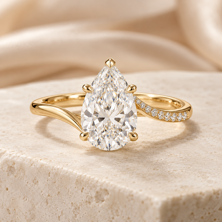 Celestine Diamonds lyra pear ring